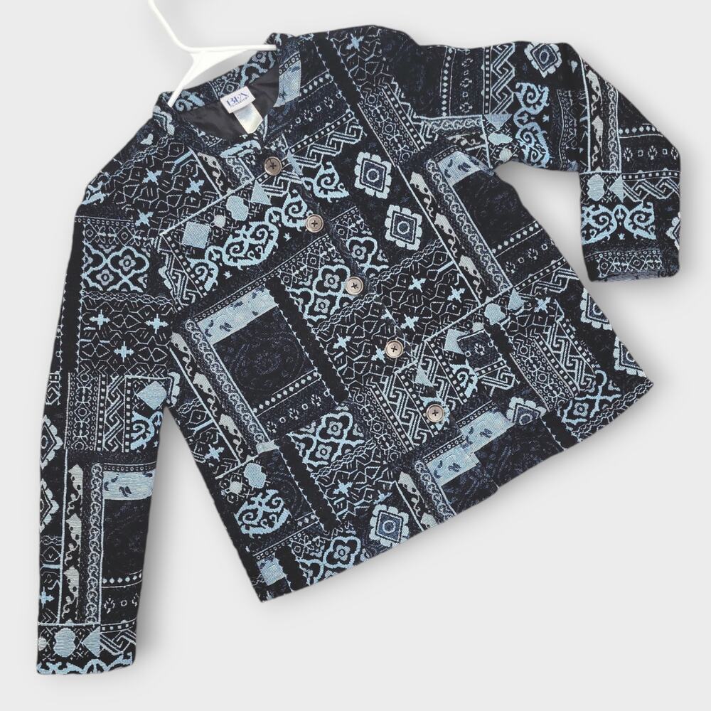 BFA Classics Jacket Womens Size Large Blue Mandarin Collar Boxy Lined Fa…